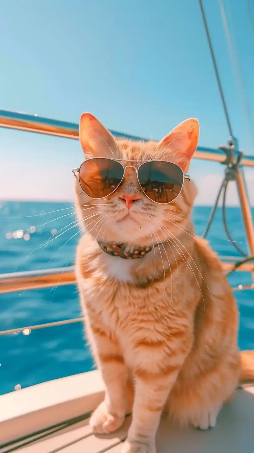 Cartoon Cat on Boat Midjourney提示词