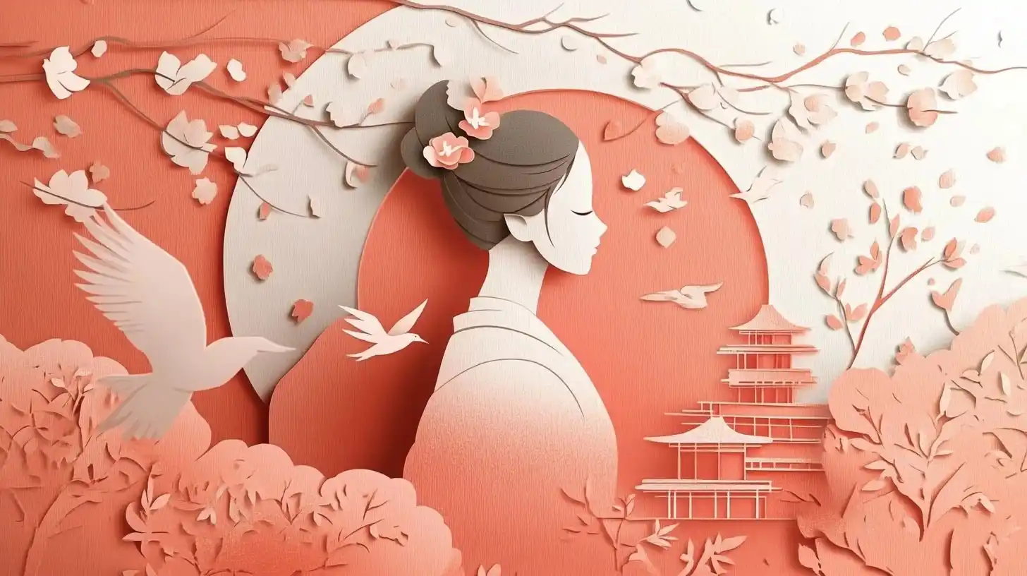 Sakura Garden Paper Cut Midjourney提示词