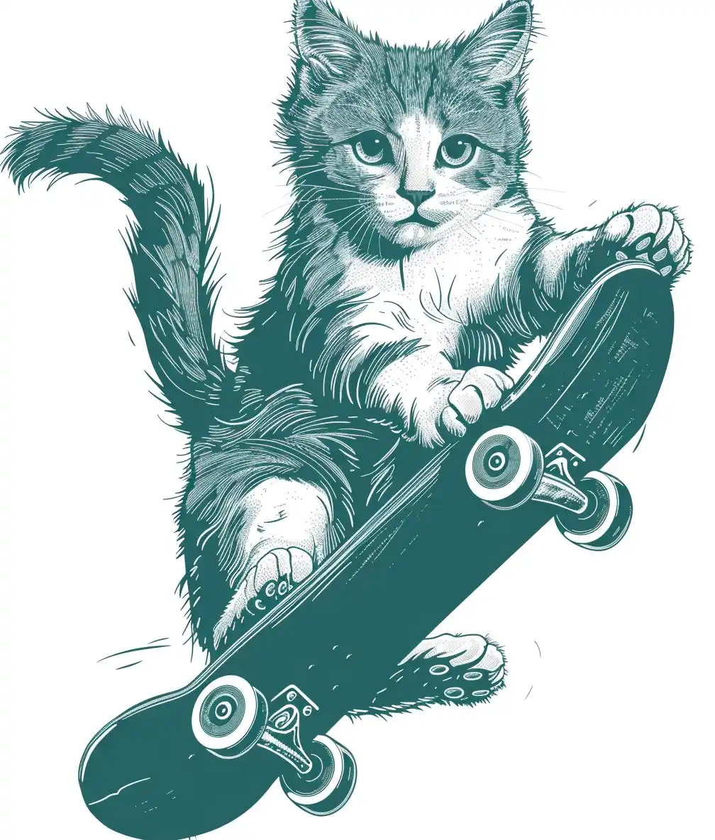 Vintage Cat Skateboarder Tee Midjourney提示词