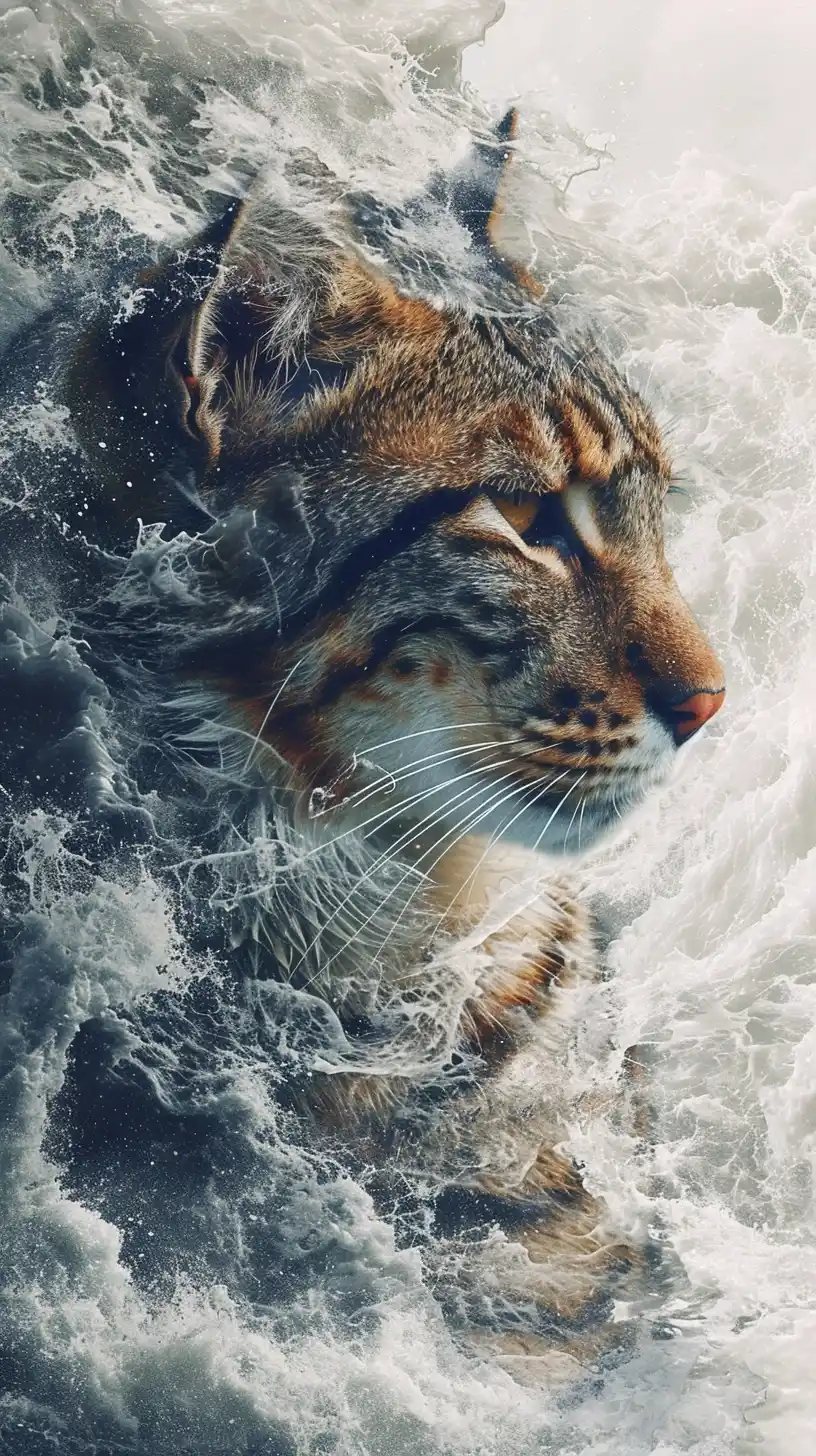 Double Exposure Bengalcat in Typhoon Midjourney提示词