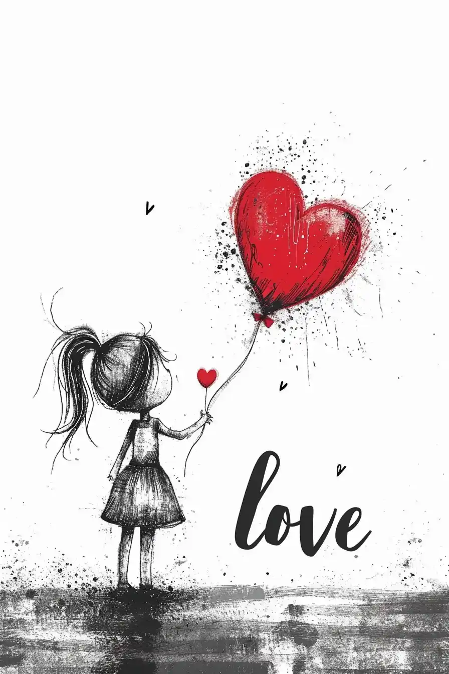 Scribbled Love Girl with Flower Midjourney提示词