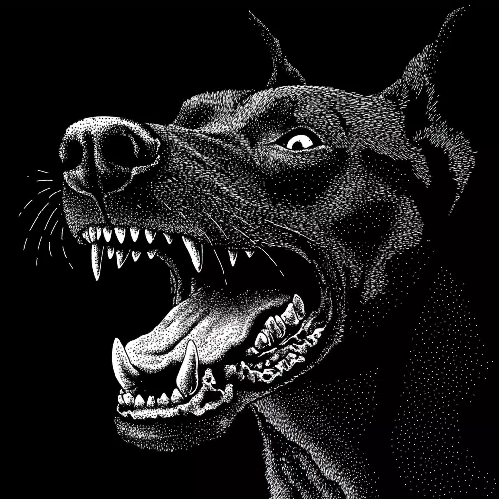 Pointillist Doberman in Shadows Midjourney提示词