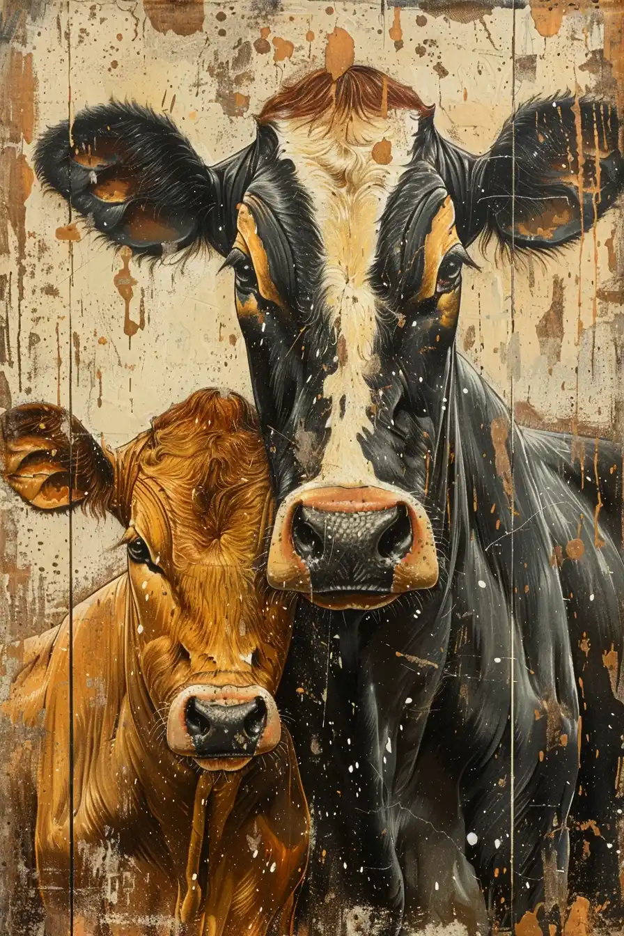 Retro Cow Yin Yang Midjourney提示词