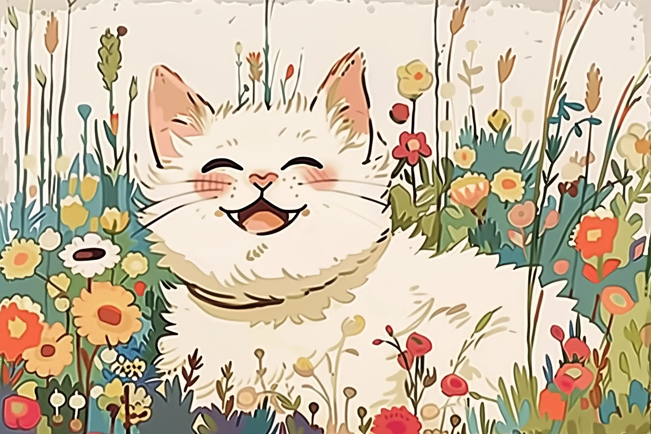 Comic Cat in Garden Midjourney提示词