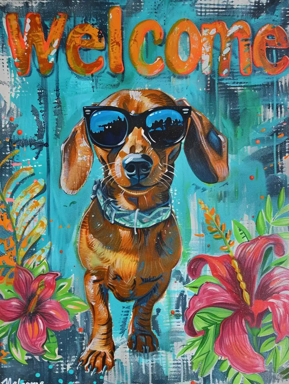 Sunglass Dachshund Welcome Midjourney提示词