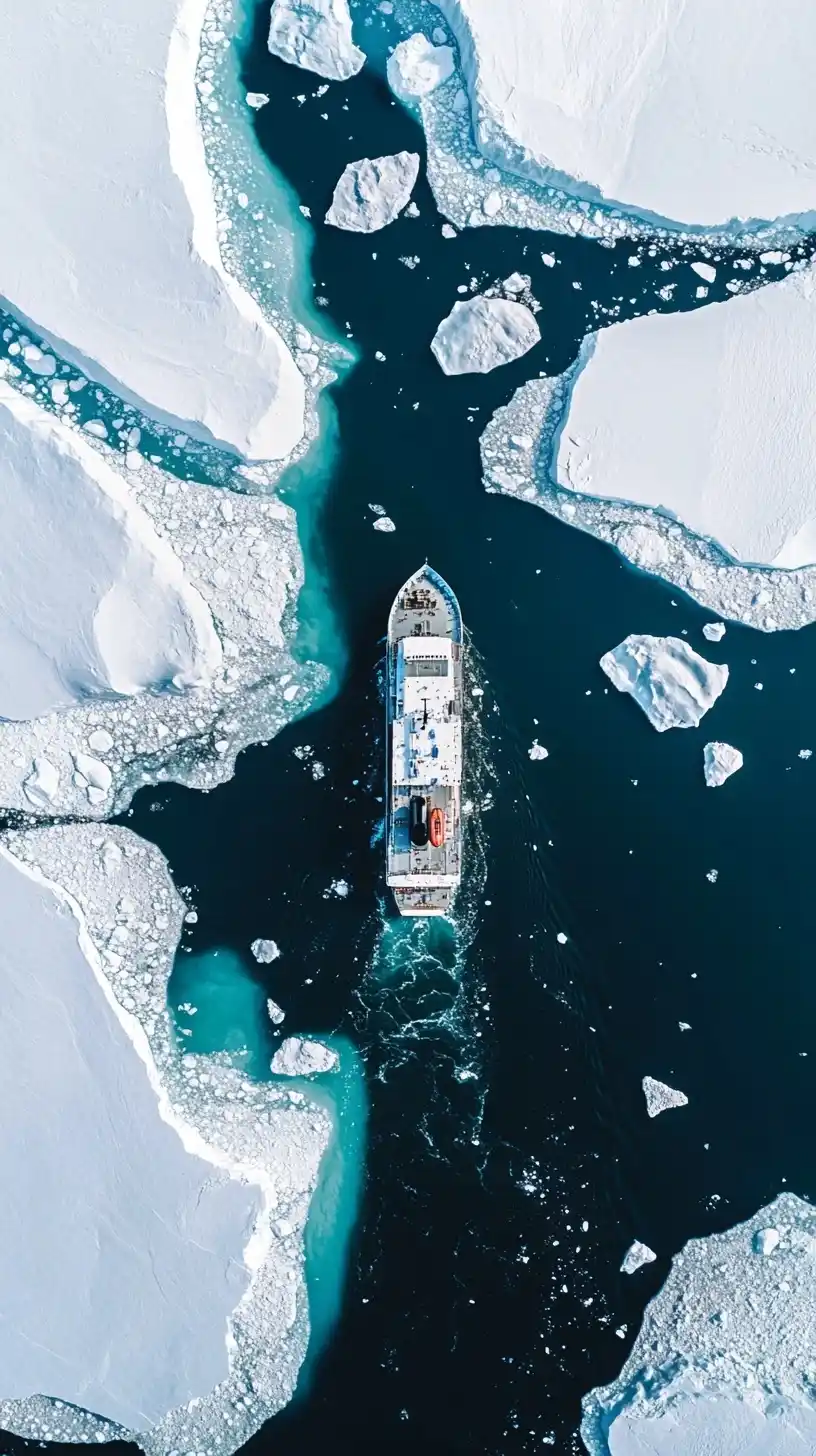 Realistic Ship in Antarctica Midjourney提示词