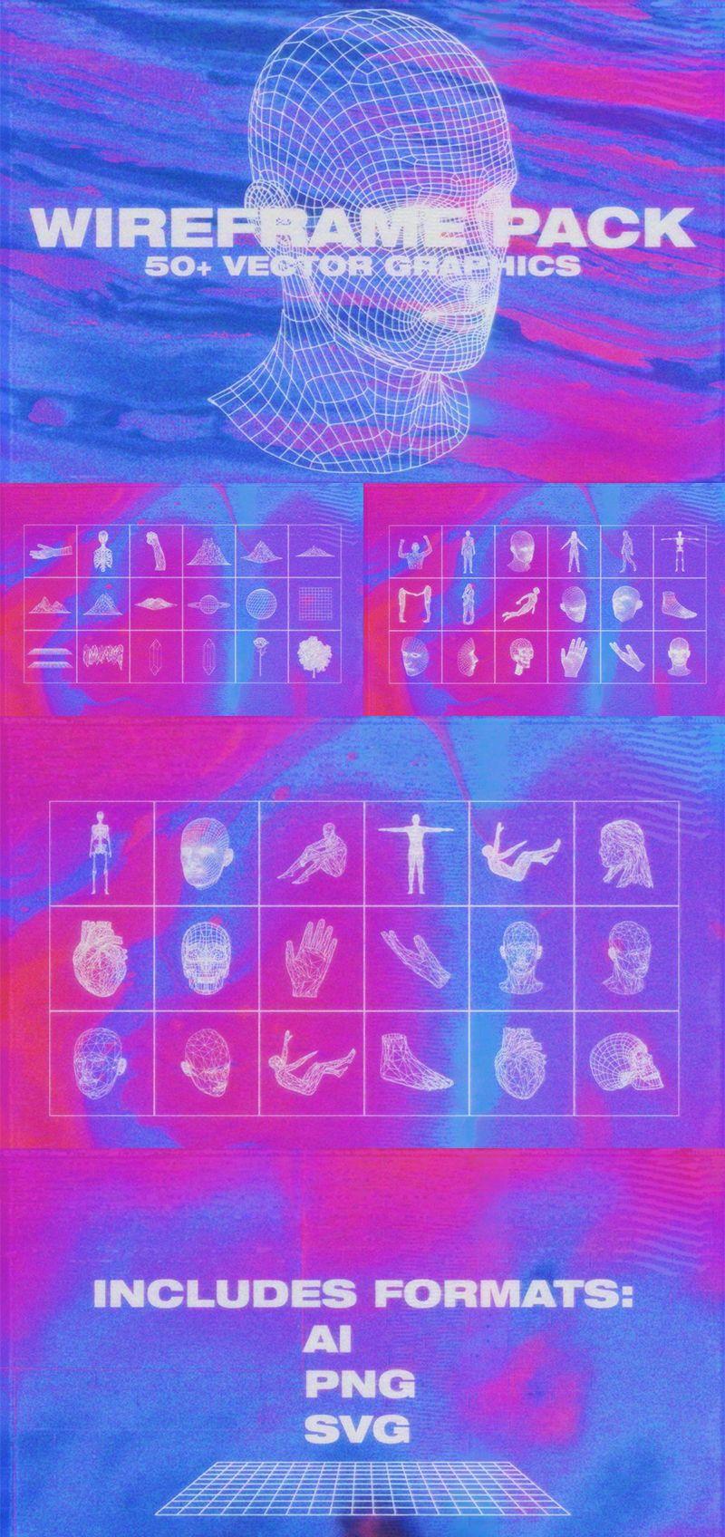 人体三维立体几何线条科技素材合集包AI+PNG+PSD格式