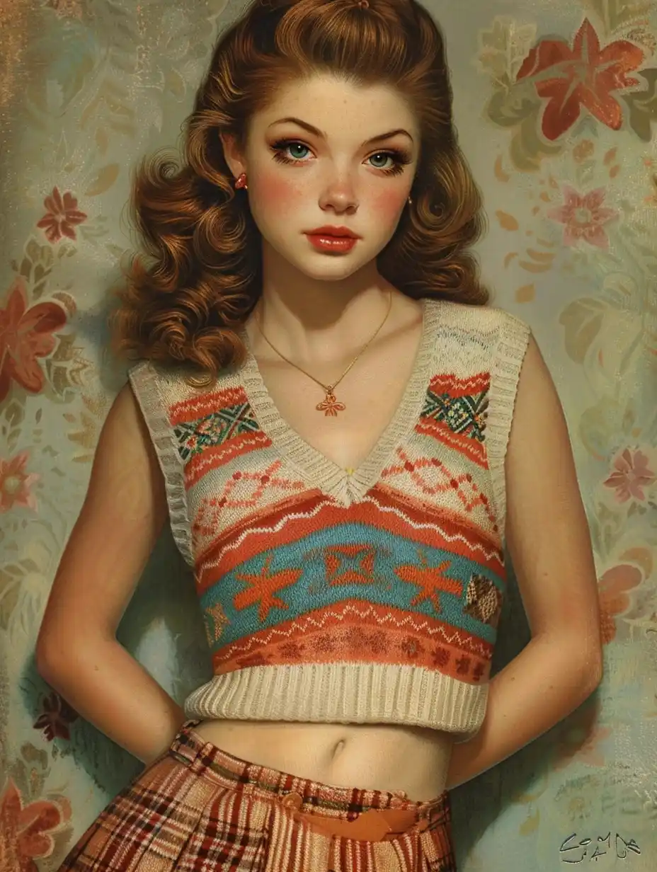 Vintage Fair Isle Pin-Up Midjourney提示词