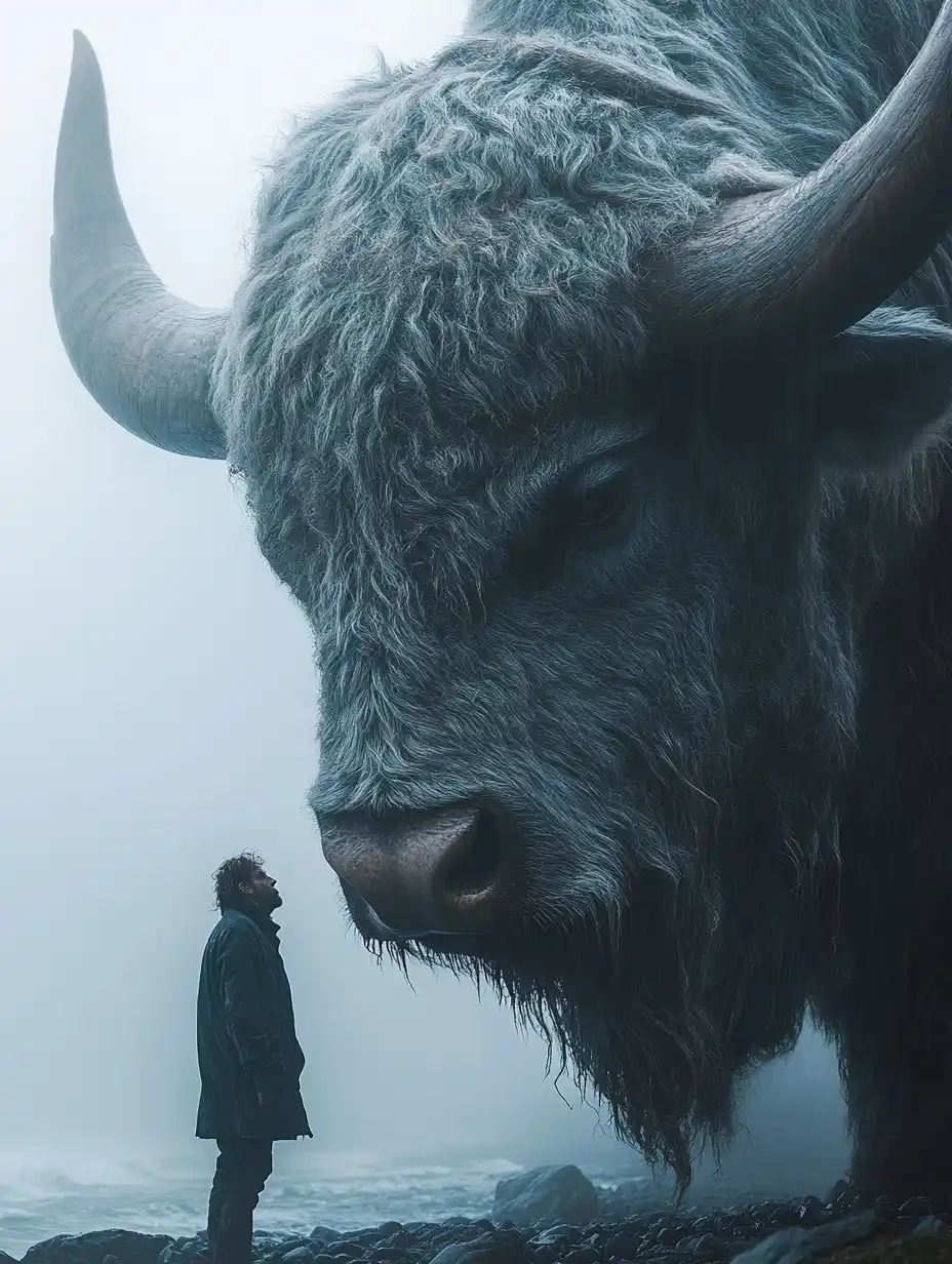 Cinematic Bull at Beach Midjourney提示词