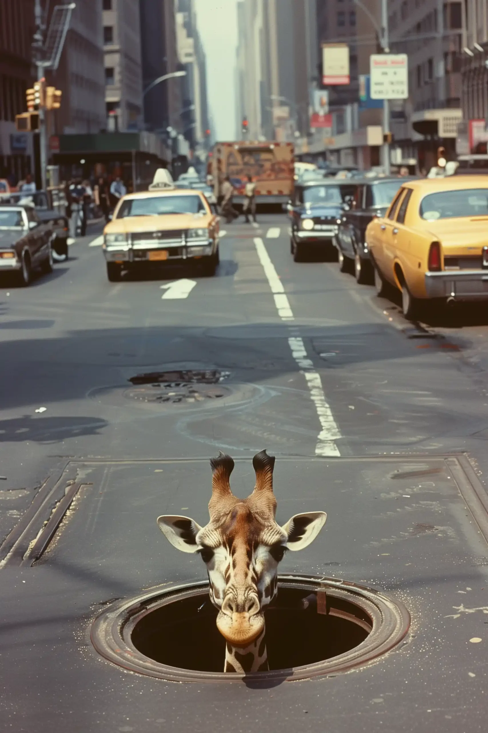 Photorealistic Giraffe in NYC Midjourney 提示词生成效果