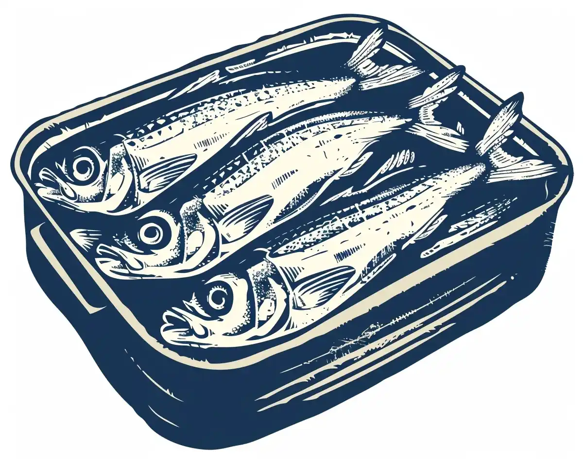Linocut Sardines in Blue Midjourney提示词