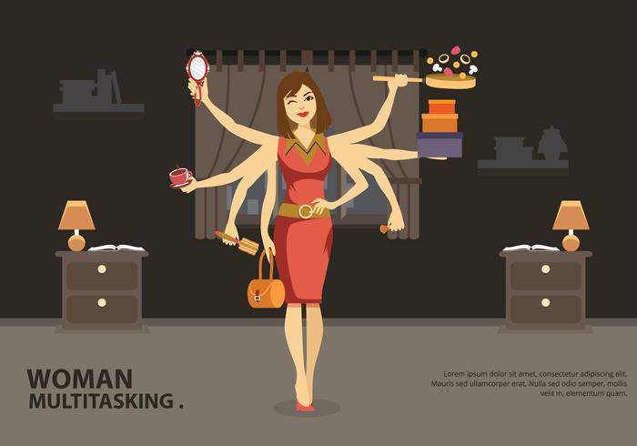 多任务工作妇女矢量图