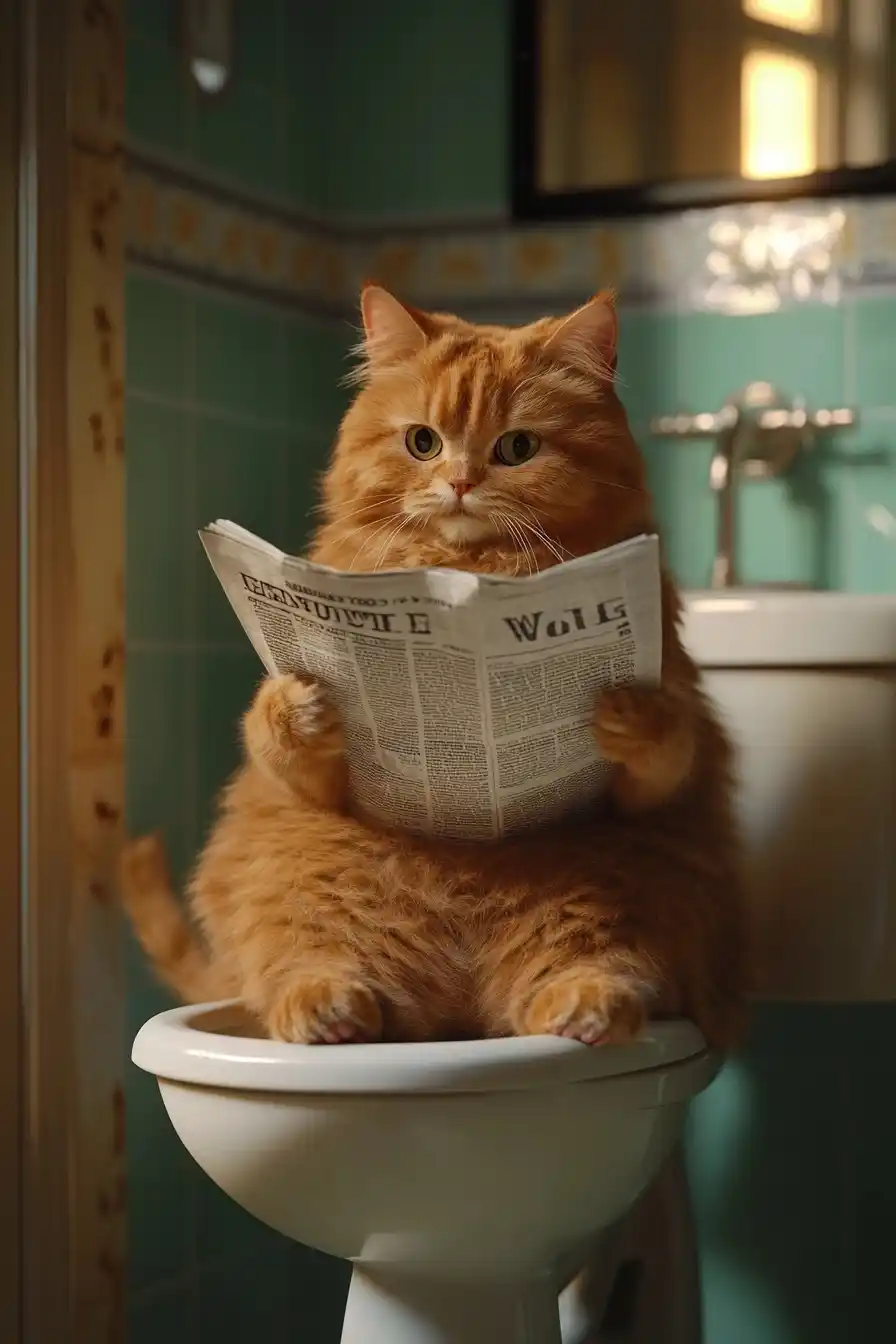 Humorous Cat on Toilet Midjourney提示词