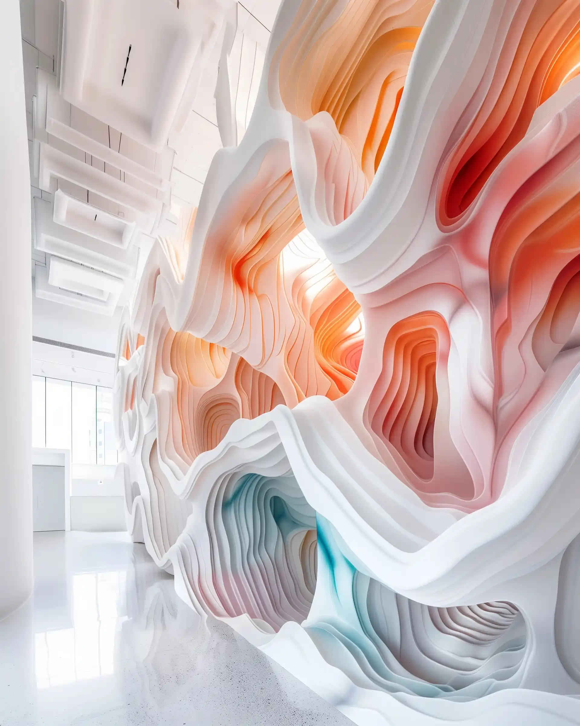 Fluid Paint Wall Installation Midjourney提示词