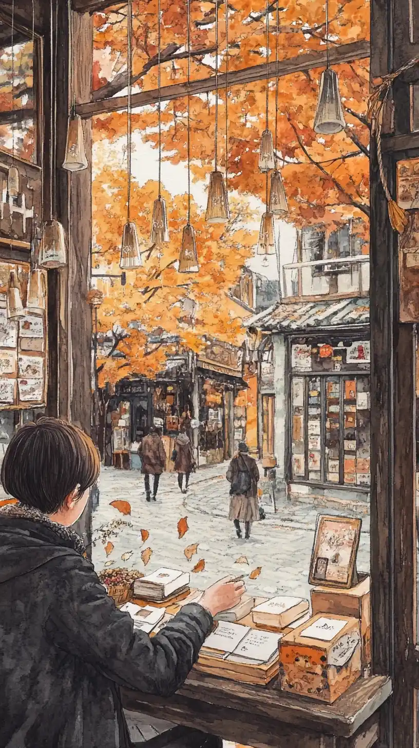 Autumn Town Post Office Watercolor Midjourney提示词