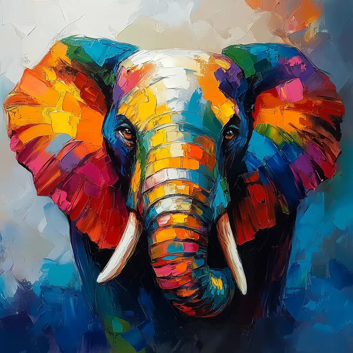 Vibrant Elephant Head Portrait Midjourney提示词