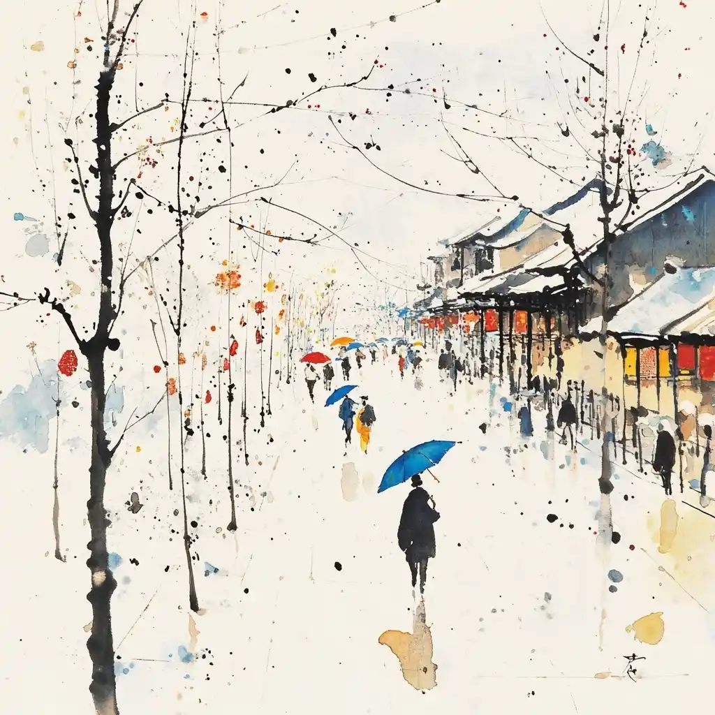 Minimalist Umbrella Festival Scene Midjourney提示词