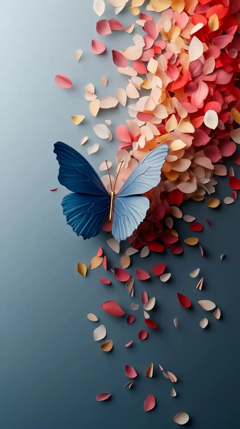 Petal Butterfly with Gold Line Midjourney提示词