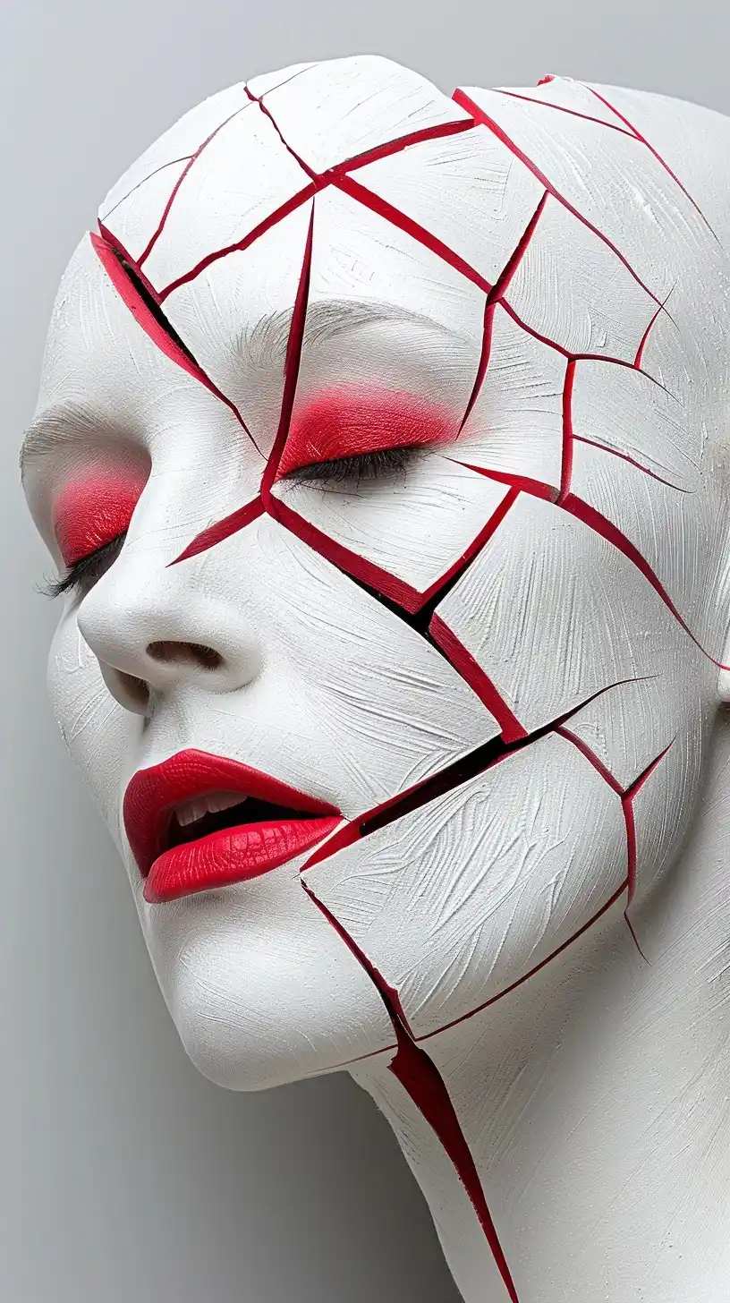 Red White Chaos Face Midjourney提示词