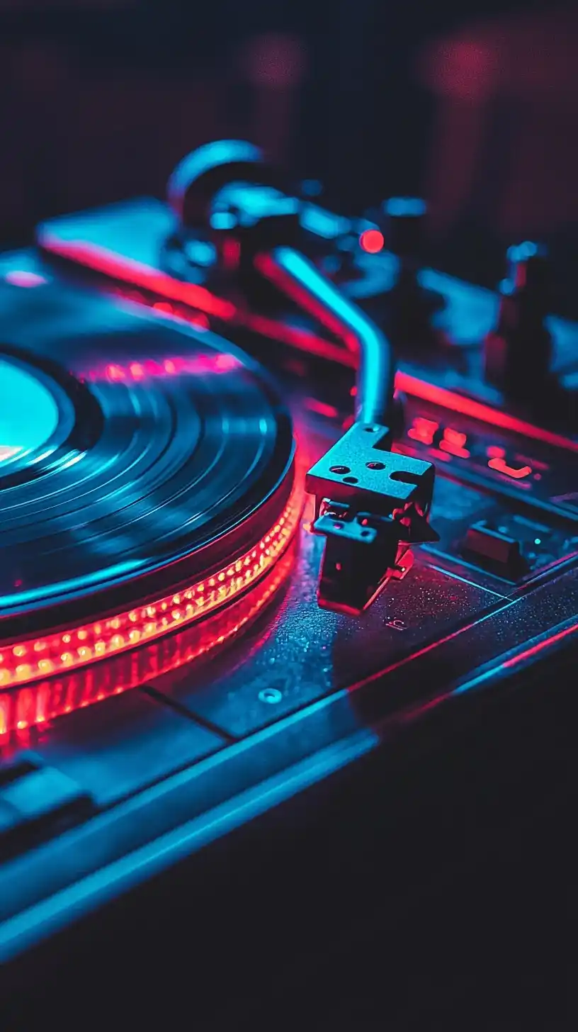 Turntable with Colorful Lights Midjourney提示词