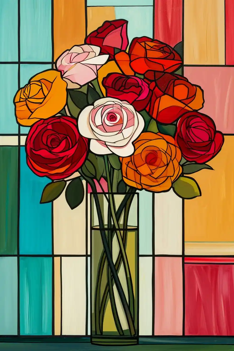 Picassos Rose Vase Midjourney提示词