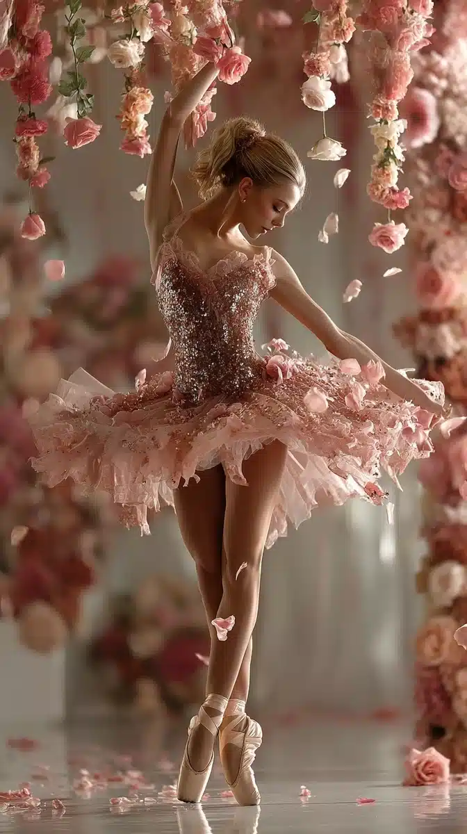 Ballet Dancer in Petals Midjourney提示词