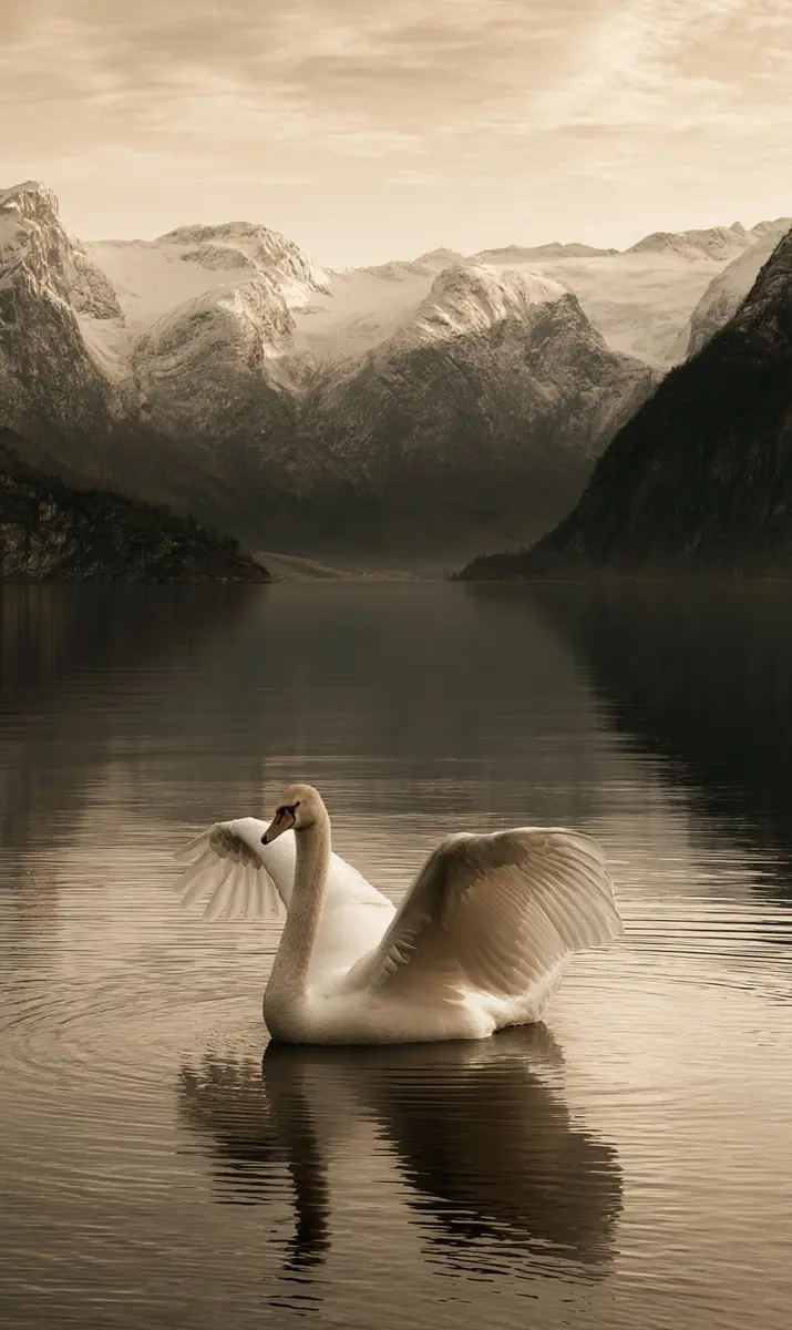 Minimalist Swan on Lake Midjourney提示词