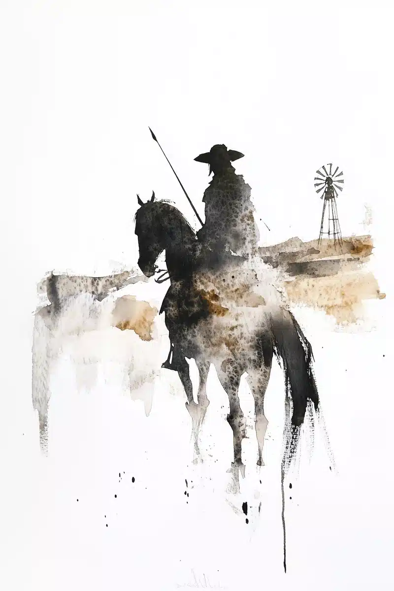 Silhouette Knight Watercolor Landscape Midjourney提示词