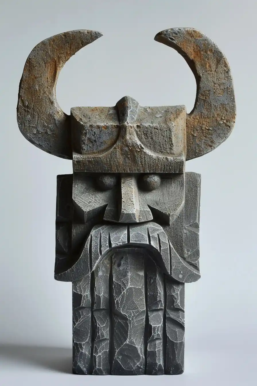 Blocky Viking Head Sculpture Midjourney提示词