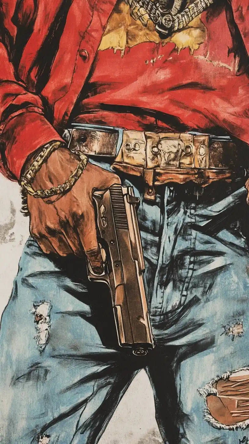Hip-Hop Pistol Waistband Illustration Midjourney提示词