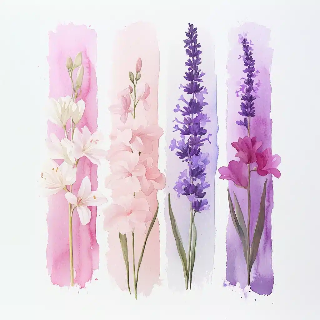 Watercolor Floral Brushstrokes Collage Midjourney提示词