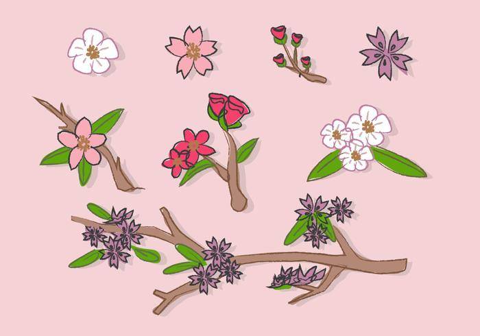 桃花开花涂鸦插画矢量