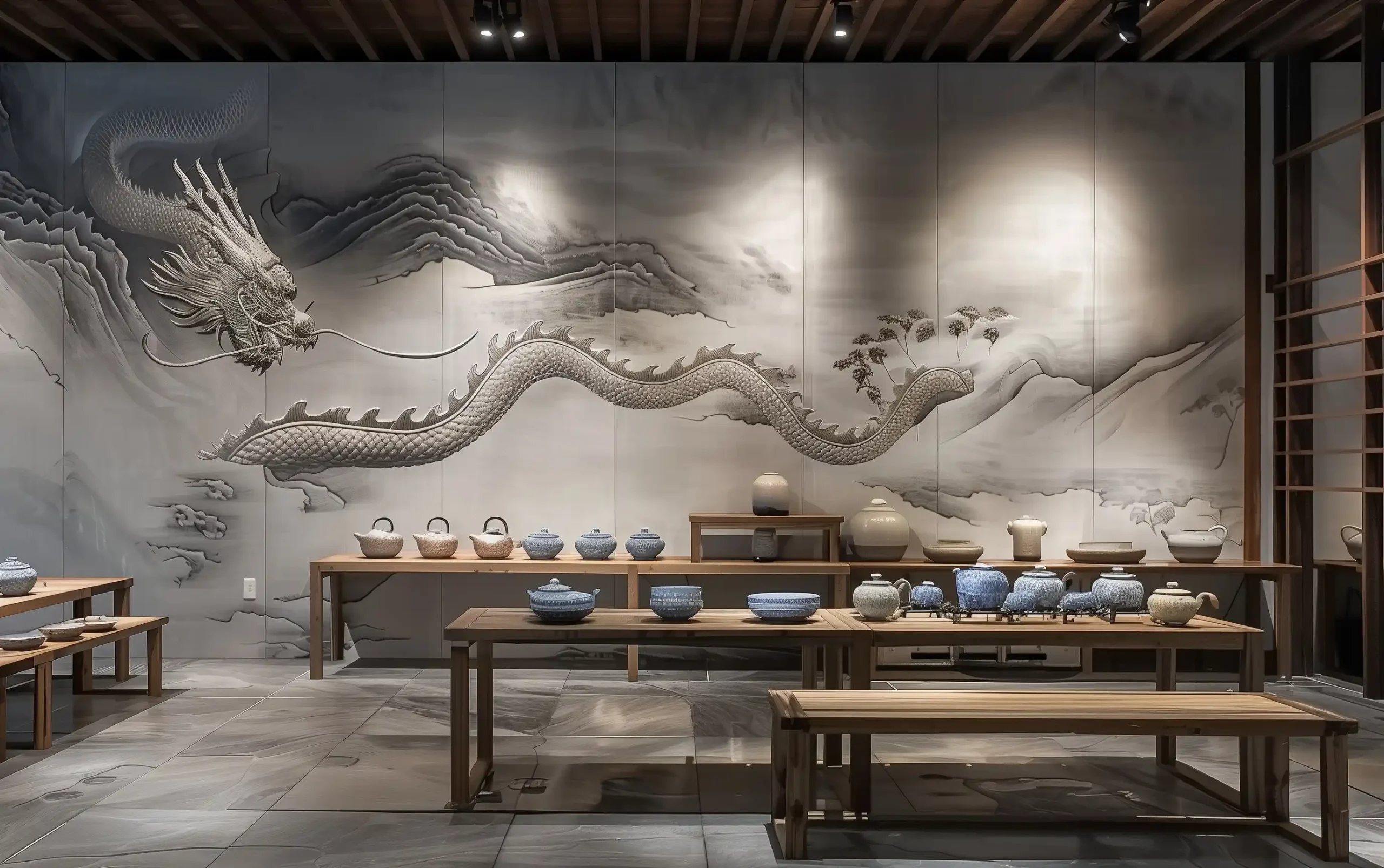 Minimalist Dragon Wall Display Midjourney提示词