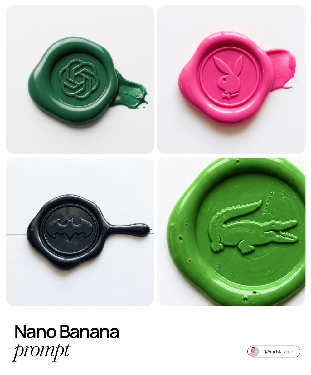 Brand Logo Wax Seals: ChatGPT, Playboy, Batman, Lacoste Nano Banana提示词