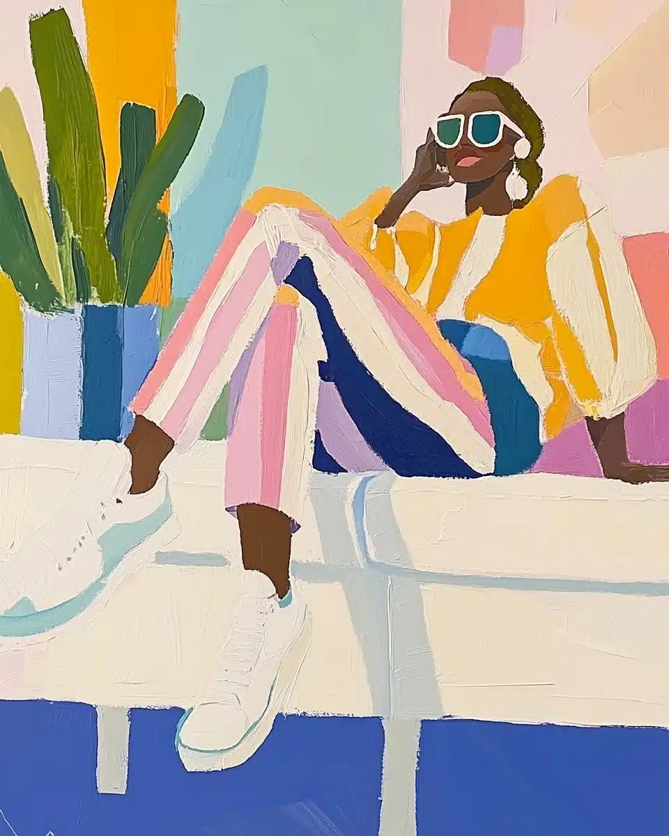 Matisse-Style Woman Listening Music Midjourney提示词