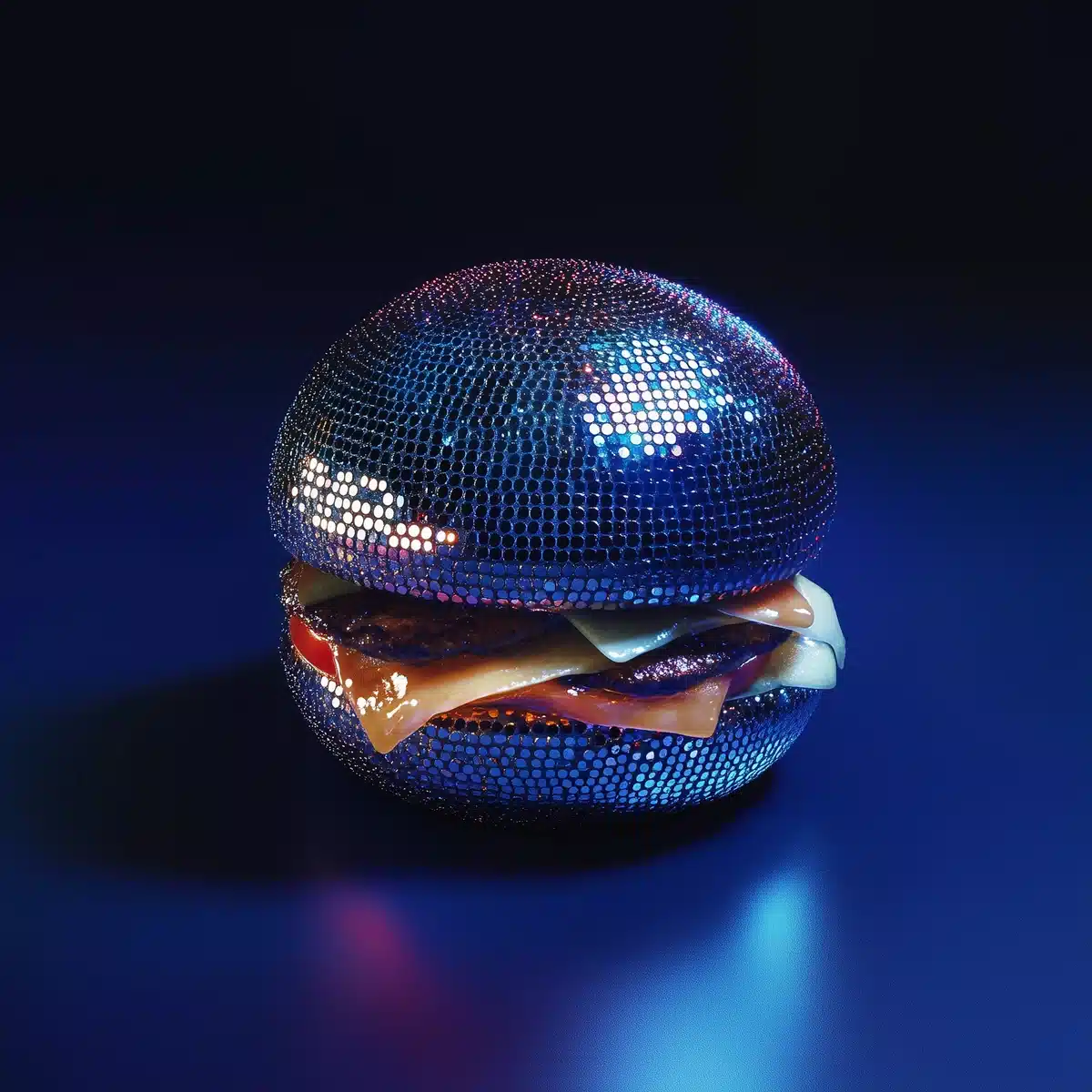 Disco Ball Hamburger Shot Midjourney提示词