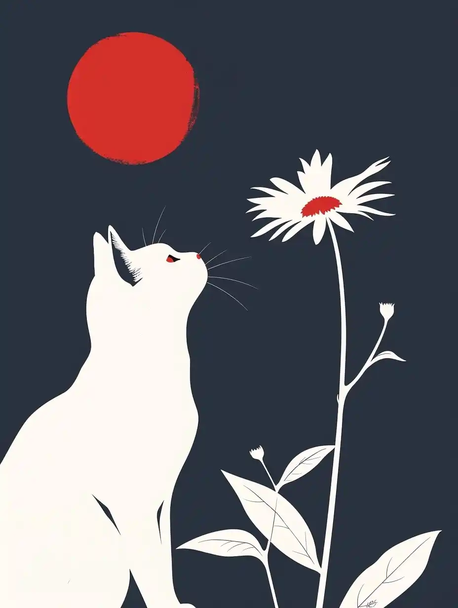 Minimalist Cat Flower Midjourney提示词
