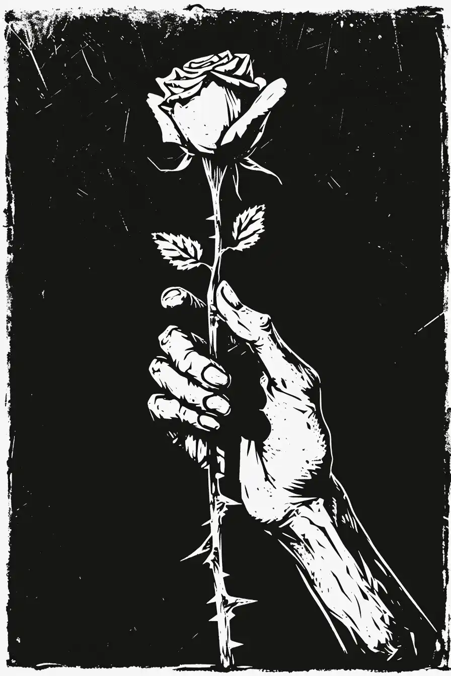 Decayed Hand Linocut Midjourney提示词