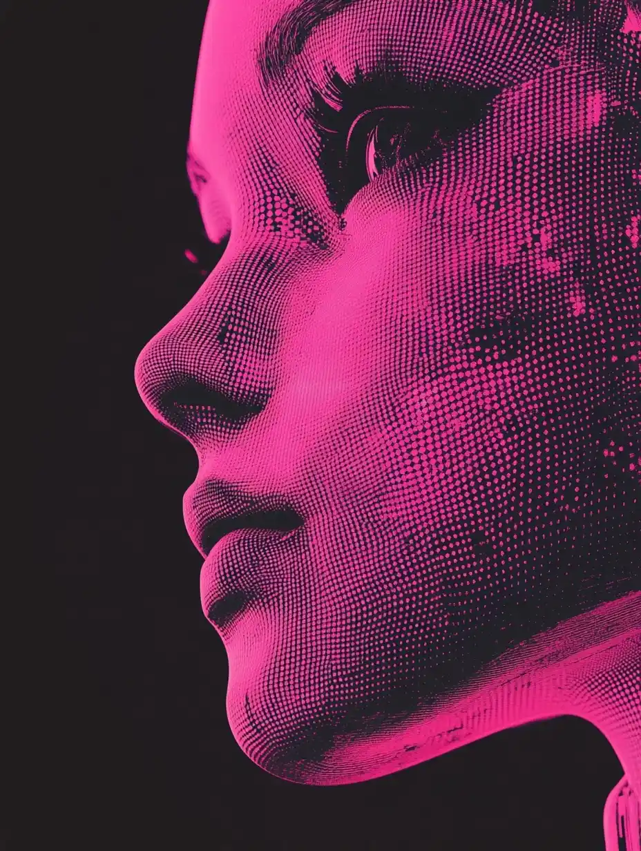 Glitch Art Robot Girl Midjourney提示词