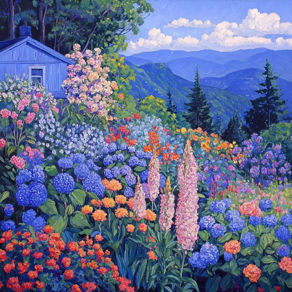 Chinoiserie Appalachian Garden Painting Midjourney提示词