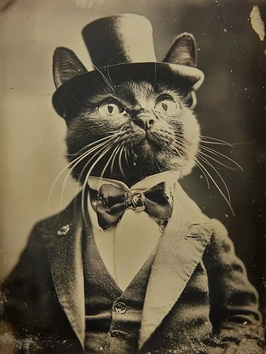 Dapper Cat in Retro Photography Midjourney提示词