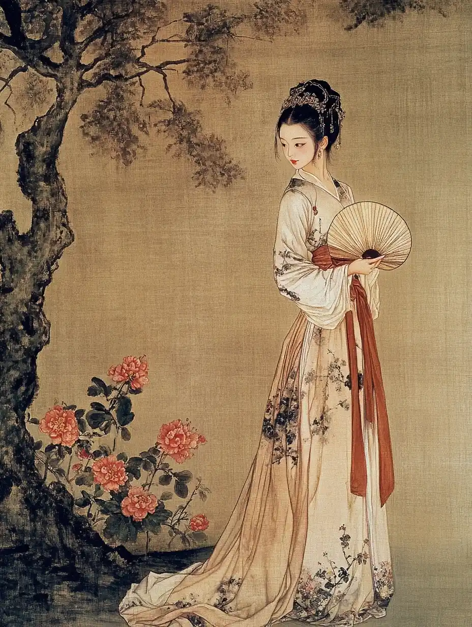 Gongbi Portrait of Qing Lady Midjourney提示词