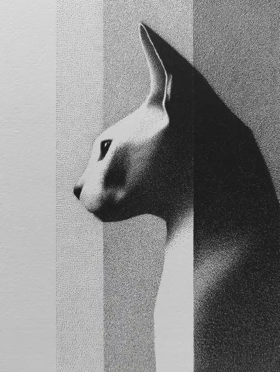Grayscale Sphynx Drawing Midjourney提示词