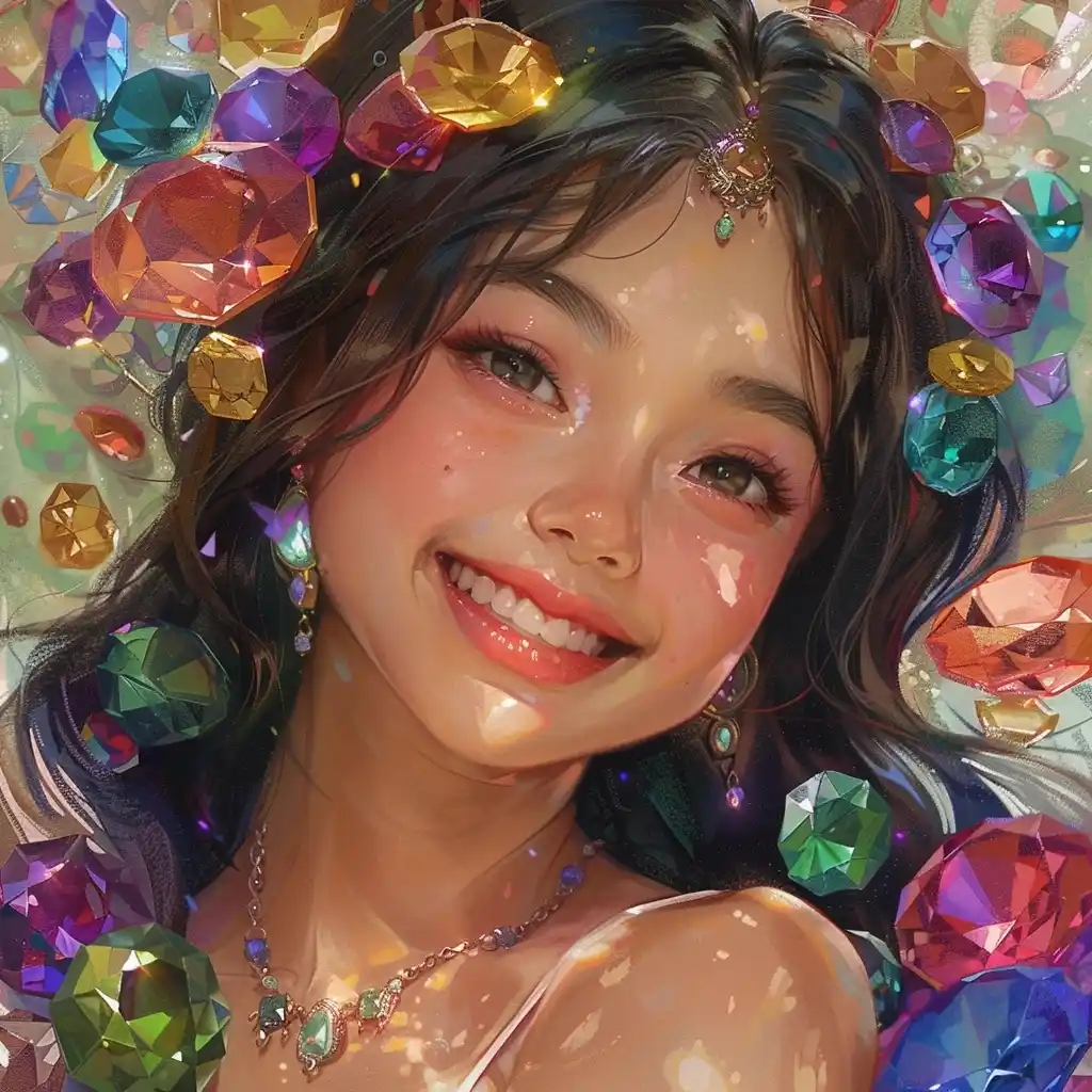 Gemstone-Adorned Asian Portrait Midjourney提示词