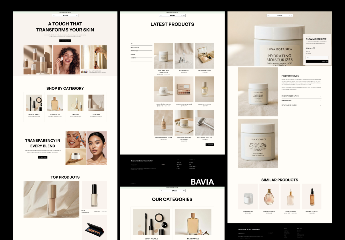 美妆护肤电商网站模板（Figma），Bavia - Beauty & Skincare E-Commerce Website Template