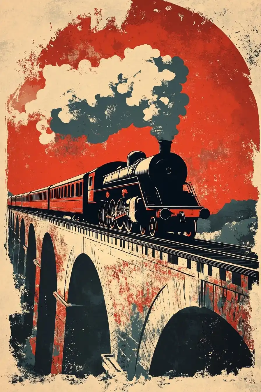 Vintage Soviet Train Poster Midjourney提示词