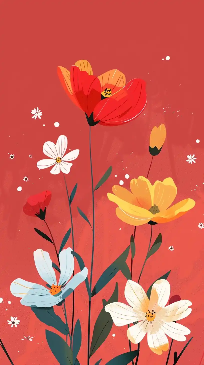 Flat Floral Red Blooms Midjourney提示词