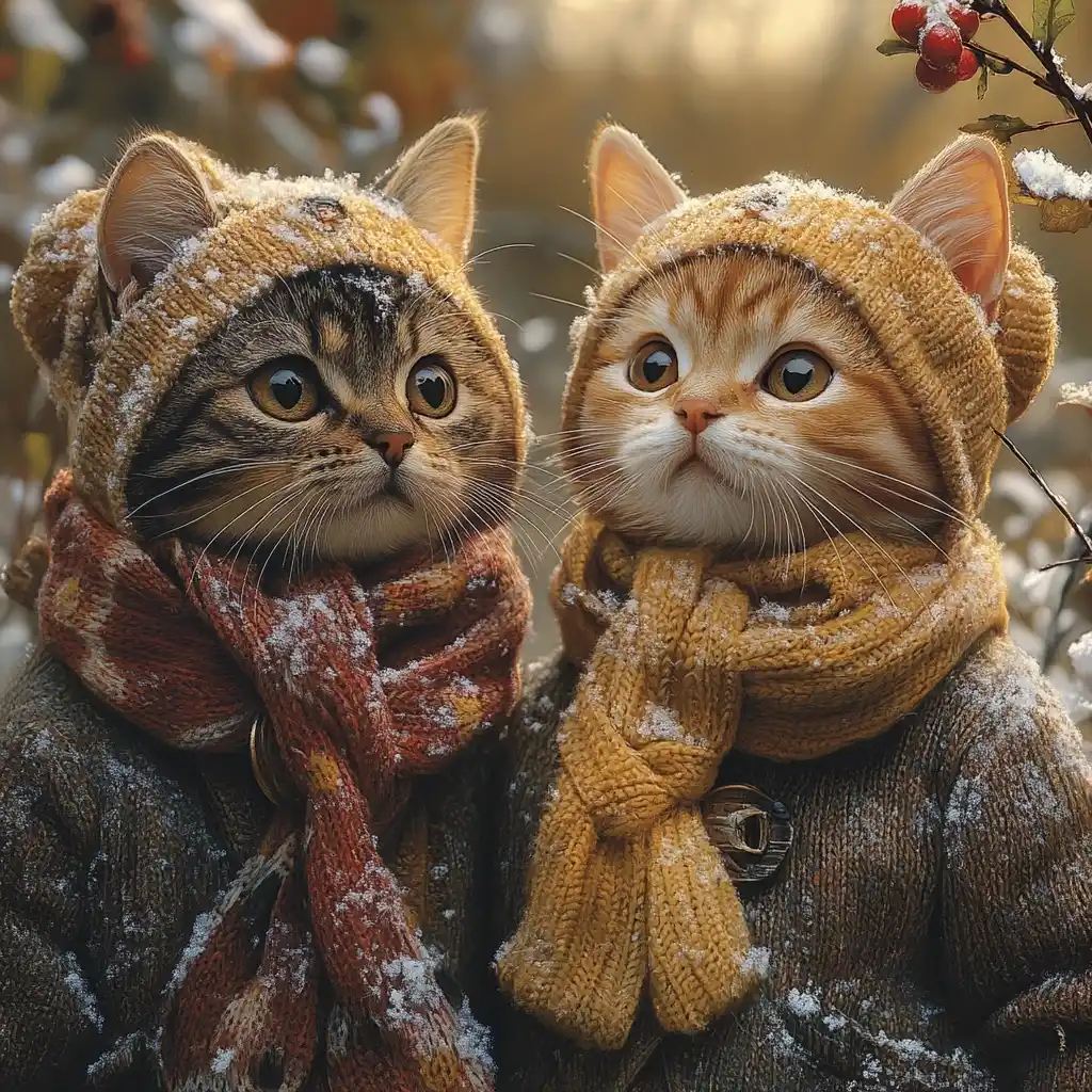 Kittens in Snow Attire Midjourney提示词