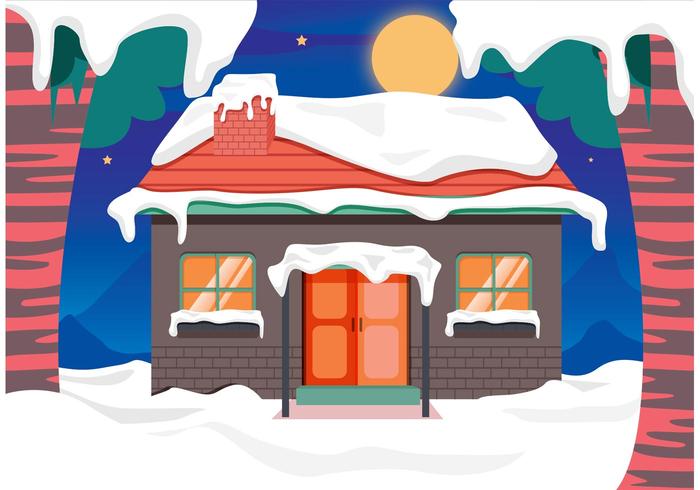 原木小屋雪矢量