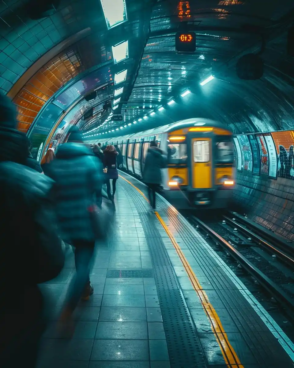 Curved London Underground Scene Midjourney提示词